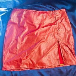 Red short leather skirt